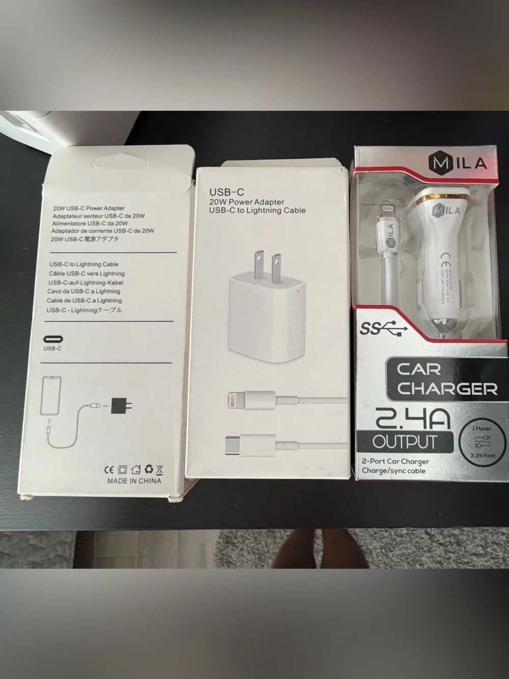 2 wall chargers w/ cord and 1 2.4A Car Charger with USB-C Power Adapter Bundle